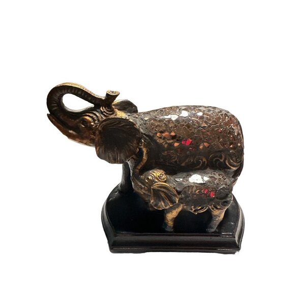 Vintage Elephant Mother and baby Statue With Trunk Up Sku 2617 - Picture 4 of 7